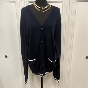 Five Four Navy and White Cardigan Sweater